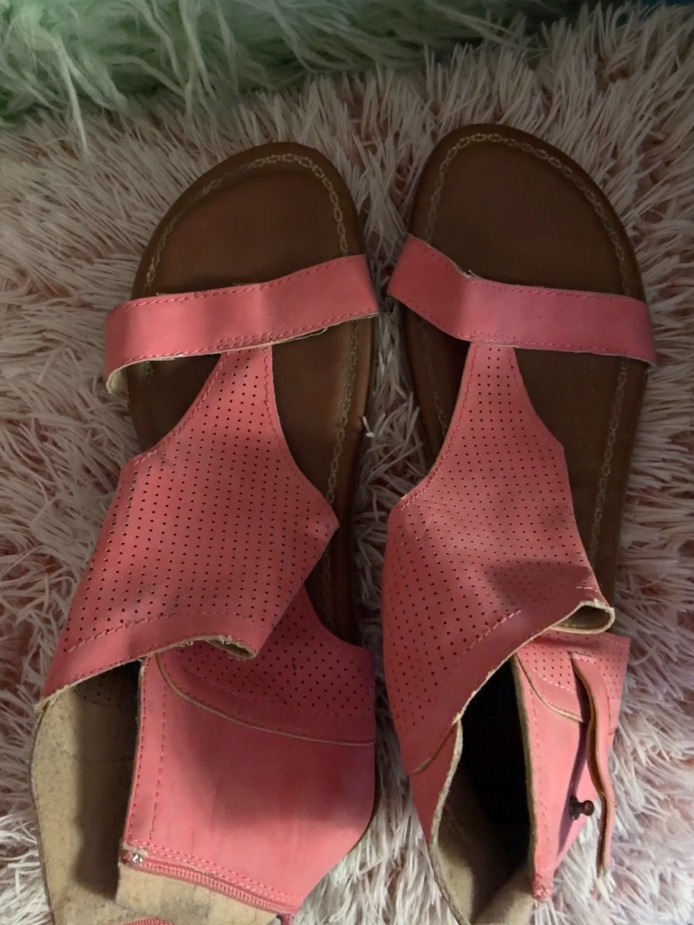 2 Lips Too Coral Pink Perforated Leather Sandals